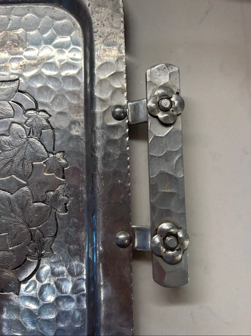 Decorative Hammered Metal Serving Tray - Silver